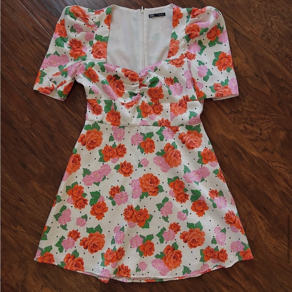 Zara Floral Print Dress with Puff Sleeves